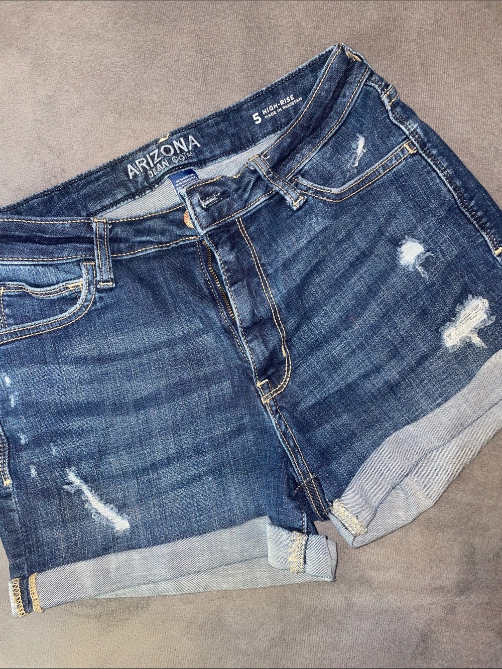 Arizona Jean Company Distressed Rolled Cuff Dark Blue Denim Shorts